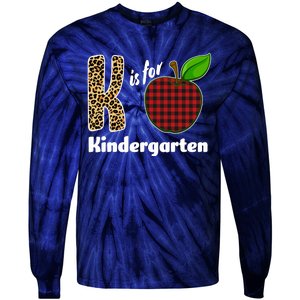 K Is For Kindergarten Teacher Leopard Buffalo Plaid Tie-Dye Long Sleeve Shirt