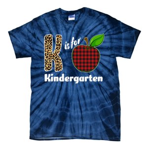 K Is For Kindergarten Teacher Leopard Buffalo Plaid Tie-Dye T-Shirt