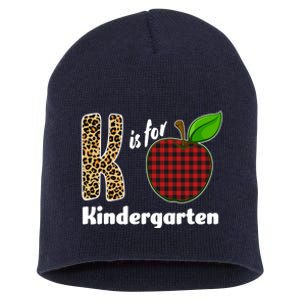 K Is For Kindergarten Teacher Leopard Buffalo Plaid Short Acrylic Beanie