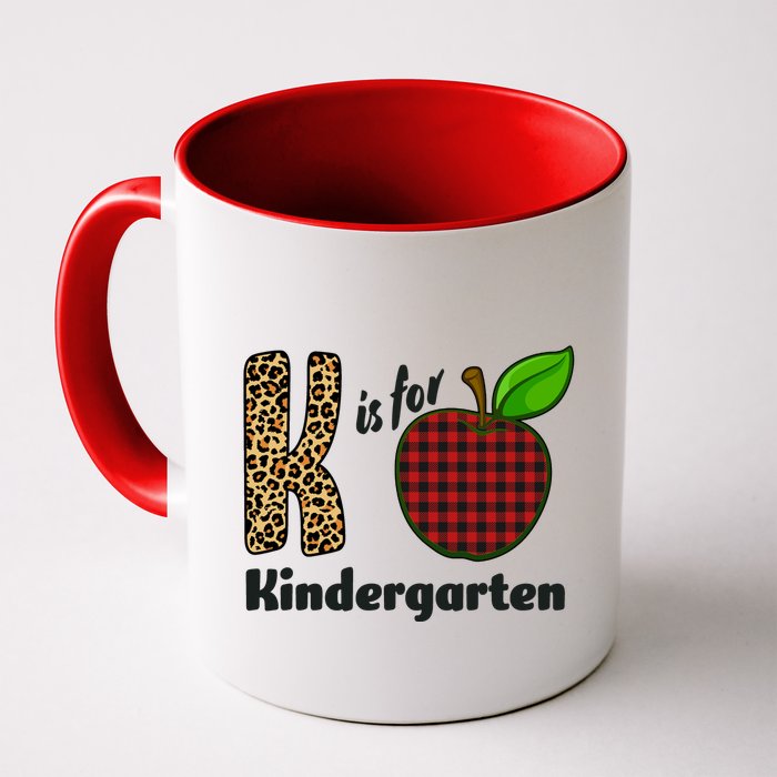 K Is For Kindergarten Teacher Leopard Buffalo Plaid Mug