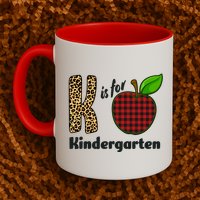 K Is For Kindergarten Teacher Leopard Buffalo Plaid Mug
