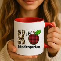 K Is For Kindergarten Teacher Leopard Buffalo Plaid Mug
