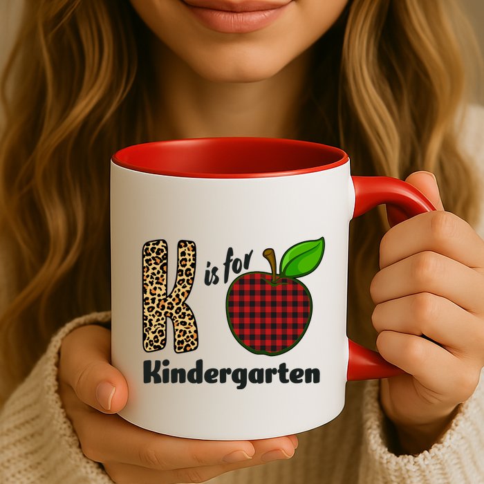 K Is For Kindergarten Teacher Leopard Buffalo Plaid Mug