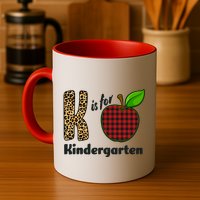 K Is For Kindergarten Teacher Leopard Buffalo Plaid Mug