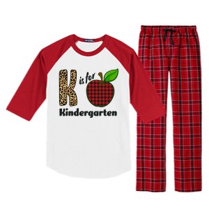 K Is For Kindergarten Teacher Leopard Buffalo Plaid Raglan Sleeve Pajama Set