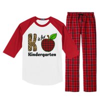 K Is For Kindergarten Teacher Leopard Buffalo Plaid Raglan Sleeve Pajama Set