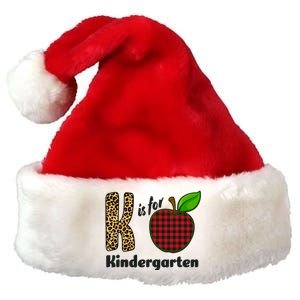 K Is For Kindergarten Teacher Leopard Buffalo Plaid Premium Christmas Santa Hat