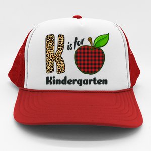 K Is For Kindergarten Teacher Leopard Buffalo Plaid Trucker Hat