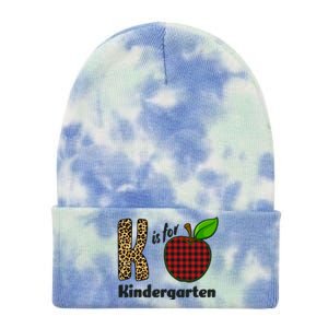 K Is For Kindergarten Teacher Leopard Buffalo Plaid Tie Dye 12in Knit Beanie