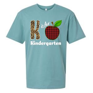 K Is For Kindergarten Teacher Leopard Buffalo Plaid Sueded Cloud Jersey T-Shirt