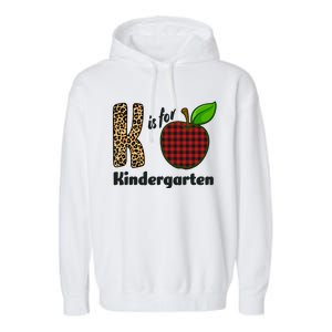 K Is For Kindergarten Teacher Leopard Buffalo Plaid Garment-Dyed Fleece Hoodie