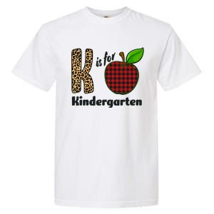 K Is For Kindergarten Teacher Leopard Buffalo Plaid Garment-Dyed Heavyweight T-Shirt