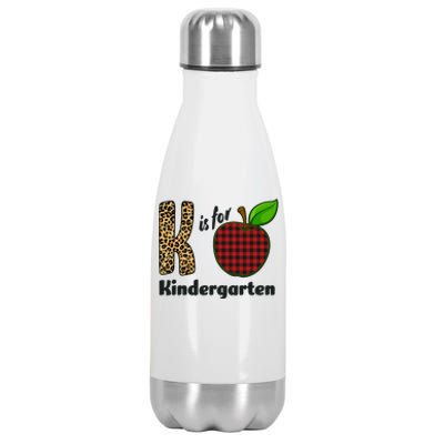 K Is For Kindergarten Teacher Leopard Buffalo Plaid Stainless Steel Insulated Water Bottle