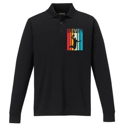 Kids 11th Birthday Basketball Lover Gift 11 Years Old Retro Performance Long Sleeve Polo