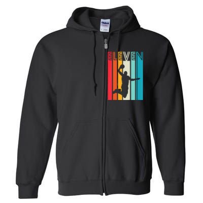 Kids 11th Birthday Basketball Lover Gift 11 Years Old Retro Full Zip Hoodie