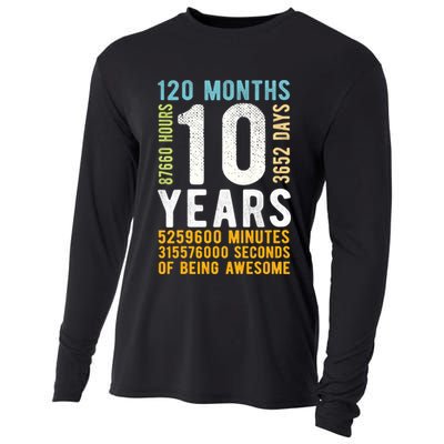 10th Birthday Gift 10 Years Old Vintage Retro 120 Months Cooling Performance Long Sleeve Crew