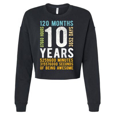 10th Birthday Gift 10 Years Old Vintage Retro 120 Months Cropped Pullover Crew