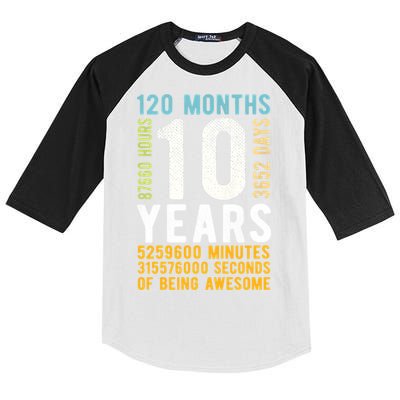 10th Birthday Gift 10 Years Old Vintage Retro 120 Months Kids Colorblock Raglan Jersey