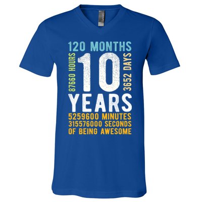 10th Birthday Gift 10 Years Old Vintage Retro 120 Months V-Neck T-Shirt