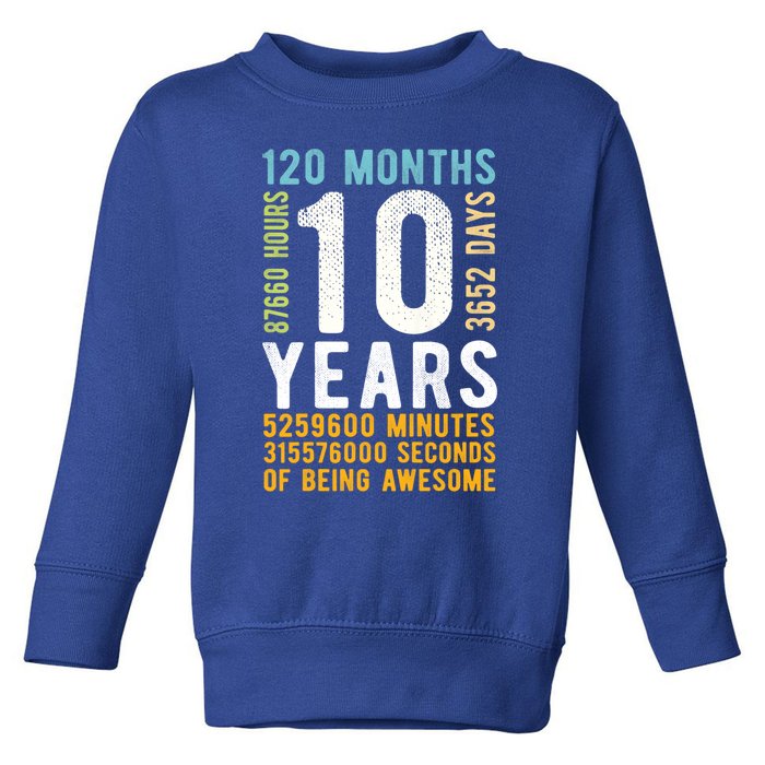 10th Birthday Gift 10 Years Old Vintage Retro 120 Months Toddler Sweatshirt