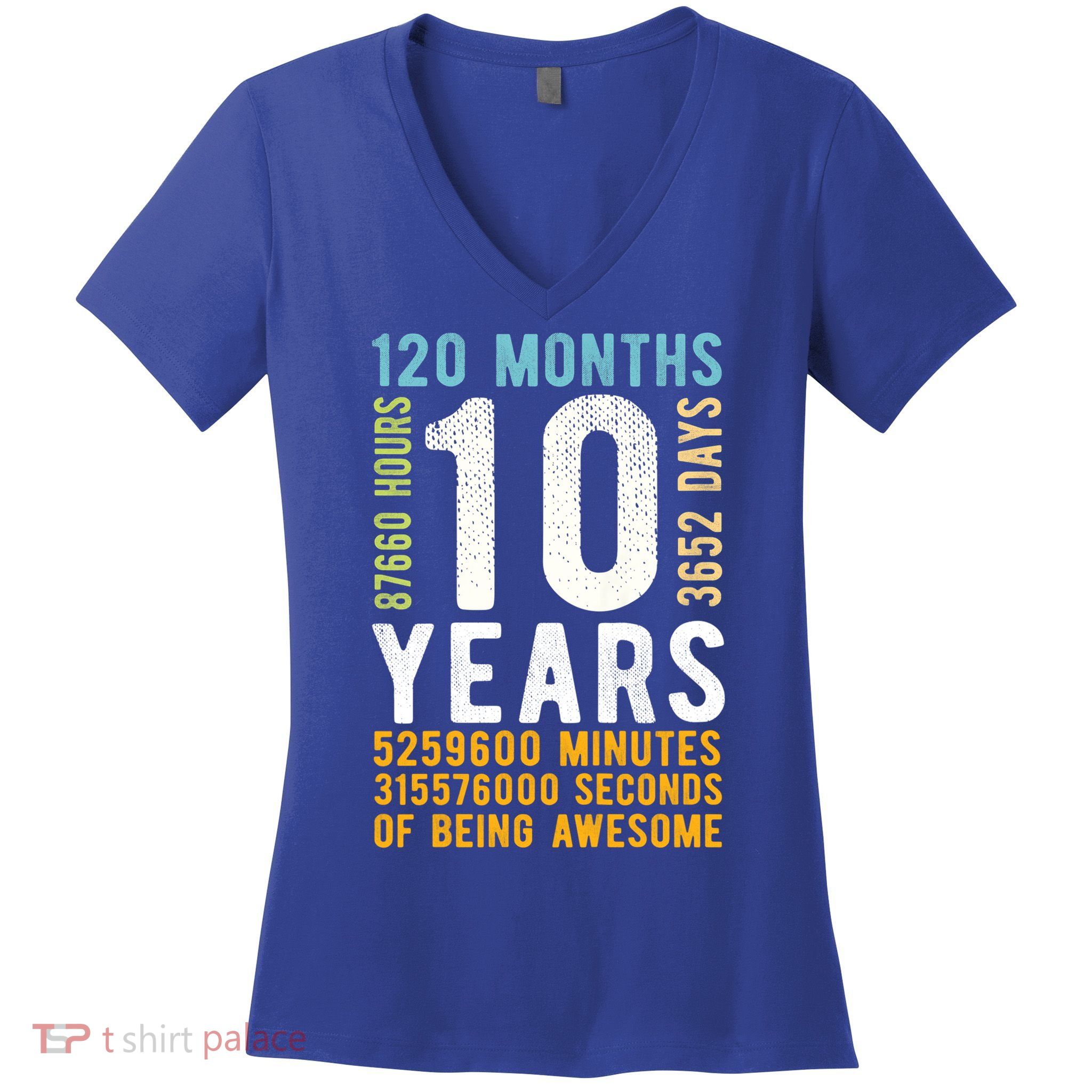10th Birthday Gift 10 Years Old Vintage Retro 120 Months Women's V-Neck T-Shirt