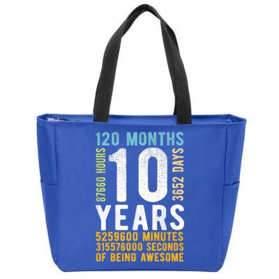 10th Birthday Gift 10 Years Old Vintage Retro 120 Months Zip Tote Bag