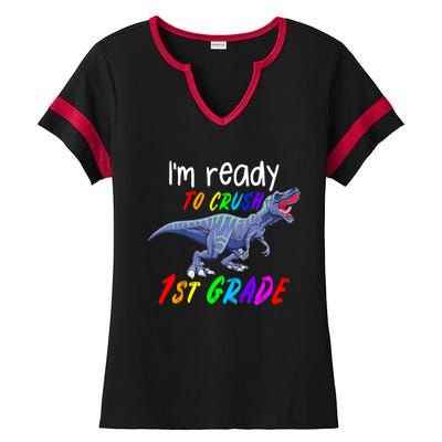 Kids 1st Day Of School Crush 1st Grade Trex Dinosaur Gift Kids Ladies Halftime Notch Neck Tee