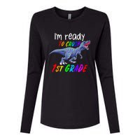 Kids 1st Day Of School Crush 1st Grade Trex Dinosaur Gift Kids Womens Cotton Relaxed Long Sleeve T-Shirt