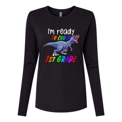 Kids 1st Day Of School Crush 1st Grade Trex Dinosaur Gift Kids Womens Cotton Relaxed Long Sleeve T-Shirt