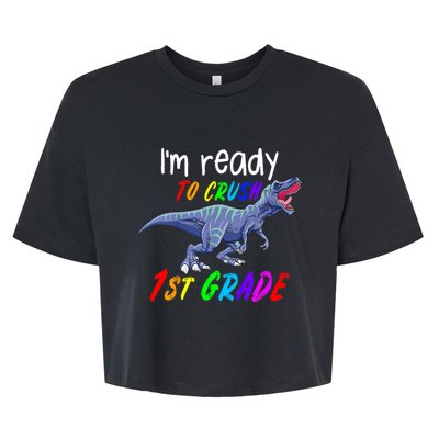 Kids 1st Day Of School Crush 1st Grade Trex Dinosaur Gift Kids Bella+Canvas Jersey Crop Tee