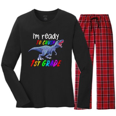 Kids 1st Day Of School Crush 1st Grade Trex Dinosaur Gift Kids Women's Long Sleeve Flannel Pajama Set 