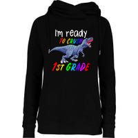 Kids 1st Day Of School Crush 1st Grade Trex Dinosaur Gift Kids Womens Funnel Neck Pullover Hood