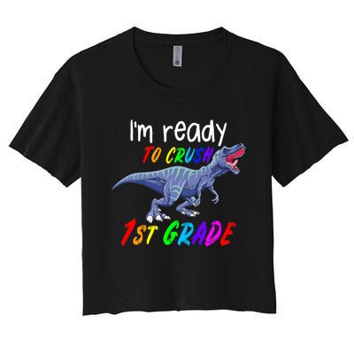 Kids 1st Day Of School Crush 1st Grade Trex Dinosaur Gift Kids Women's Crop Top Tee