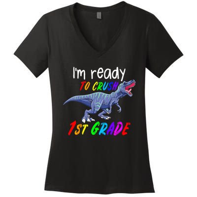 Kids 1st Day Of School Crush 1st Grade Trex Dinosaur Gift Kids Women's V-Neck T-Shirt