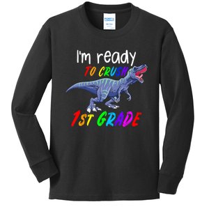 Kids 1st Day Of School Crush 1st Grade Trex Dinosaur Gift Kids Kids Long Sleeve Shirt