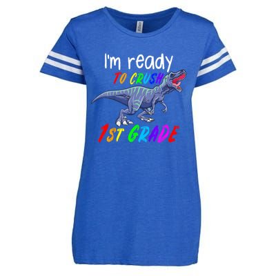 Kids 1st Day Of School Crush 1st Grade Trex Dinosaur Gift Kids Enza Ladies Jersey Football T-Shirt