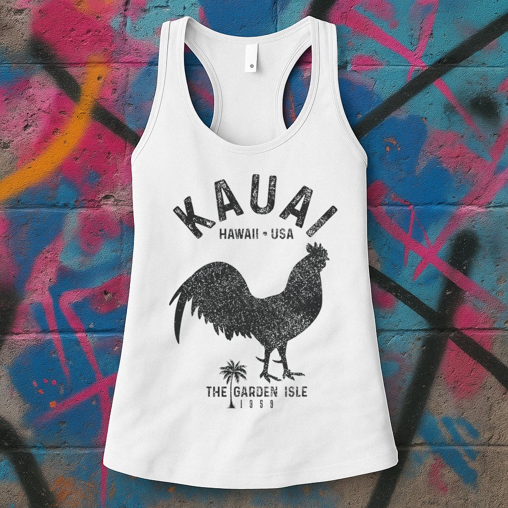 Kauai 1959 The Garden Isle Chicken Hawaii Vintage Hawaiian Womens Tank Top