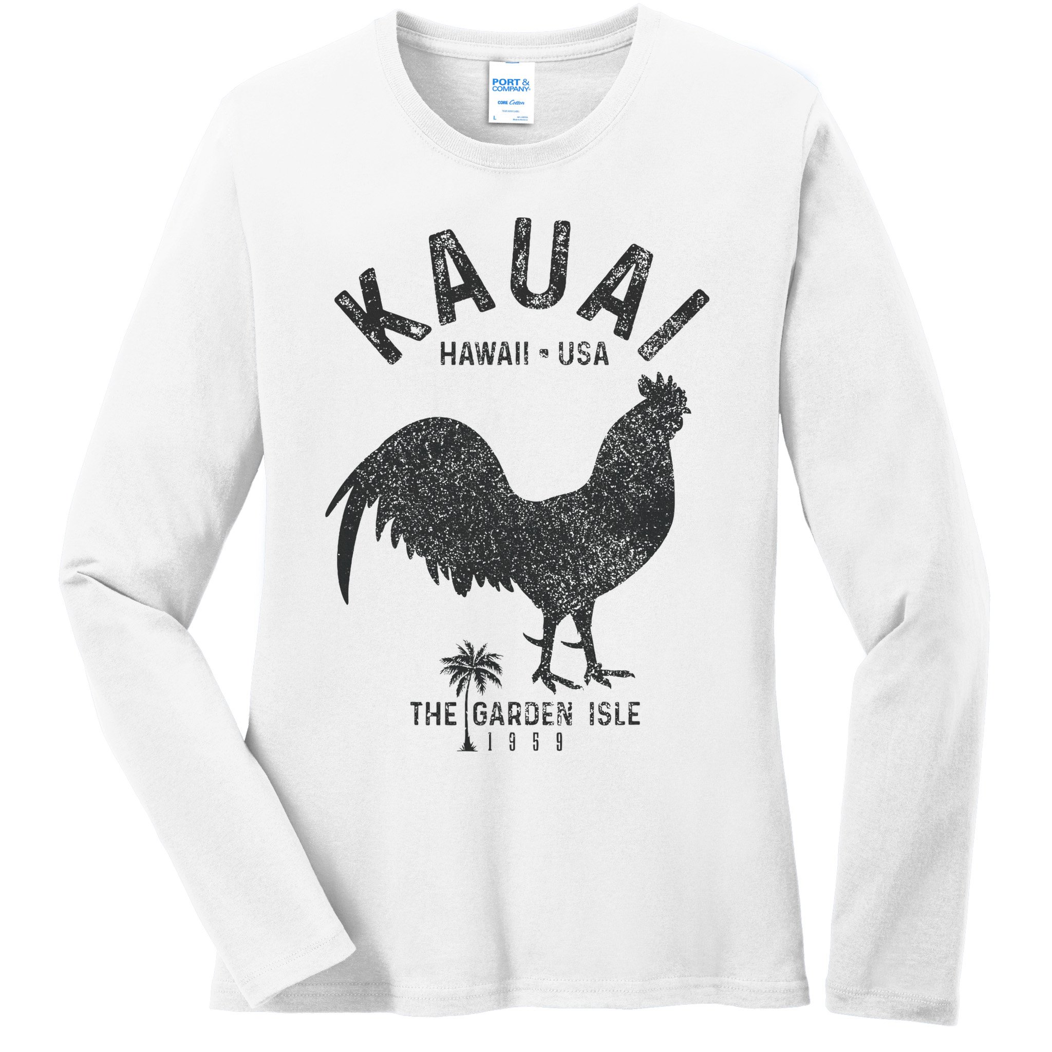Kauai 1959 The Garden Isle Chicken Hawaii Vintage Hawaiian Ladies Long Sleeve Shirt