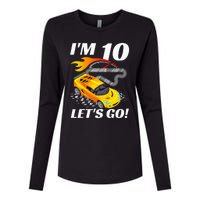 Kids 10 Year Old 10th Racing Racecar Birthday Party Womens Cotton Relaxed Long Sleeve T-Shirt