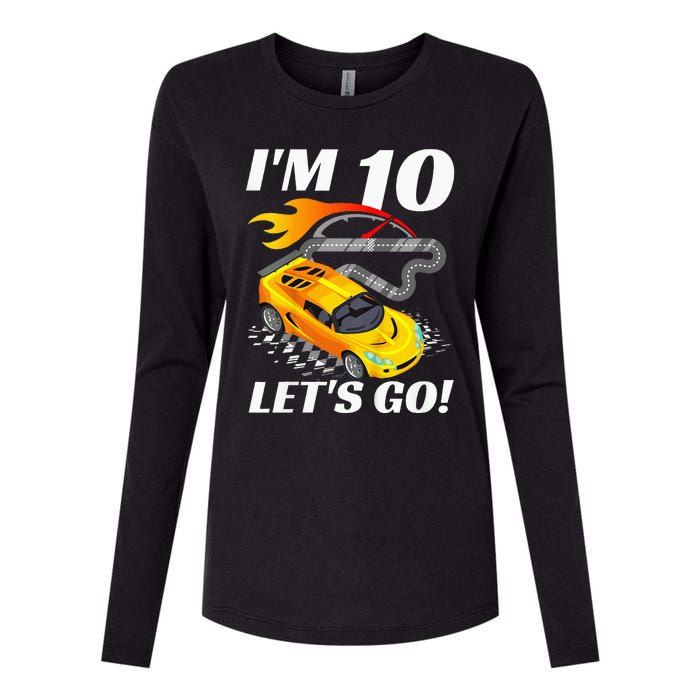 Kids 10 Year Old 10th Racing Racecar Birthday Party Womens Cotton Relaxed Long Sleeve T-Shirt