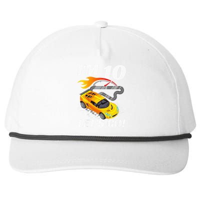 Kids 10 Year Old 10th Racing Racecar Birthday Party Snapback Five-Panel Rope Hat