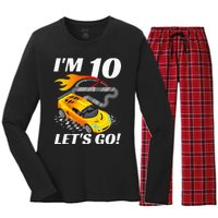 Kids 10 Year Old 10th Racing Racecar Birthday Party Women's Long Sleeve Flannel Pajama Set 