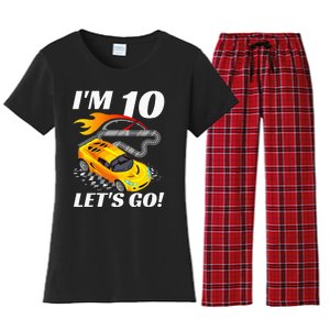 Kids 10 Year Old 10th Racing Racecar Birthday Party Women's Flannel Pajama Set