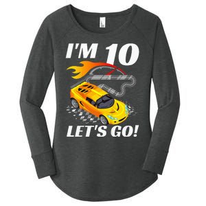 Kids 10 Year Old 10th Racing Racecar Birthday Party Women's Perfect Tri Tunic Long Sleeve Shirt