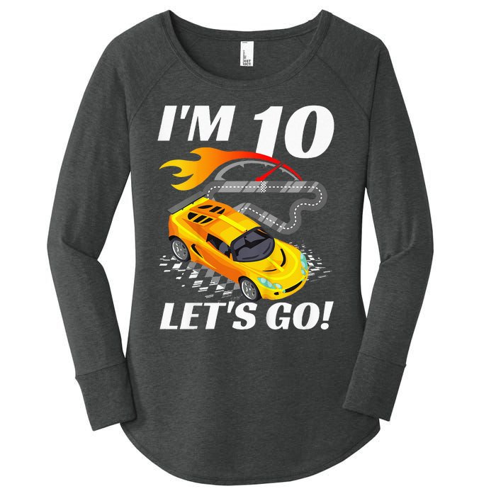 Kids 10 Year Old 10th Racing Racecar Birthday Party Women's Perfect Tri Tunic Long Sleeve Shirt