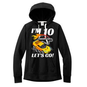 Kids 10 Year Old 10th Racing Racecar Birthday Party Women's Fleece Hoodie