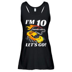 Kids 10 Year Old 10th Racing Racecar Birthday Party Ladies Essential Flowy Tank