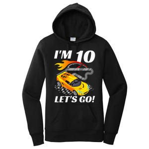 Kids 10 Year Old 10th Racing Racecar Birthday Party Women's Pullover Hoodie