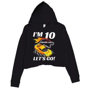 Kids 10 Year Old 10th Racing Racecar Birthday Party Crop Fleece Hoodie