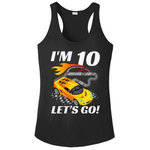 Kids 10 Year Old 10th Racing Racecar Birthday Party Ladies PosiCharge Competitor Racerback Tank